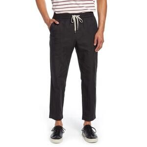 AllSaints Men's Luckett Slim Straight Cotton Linen Trousers Size 28 Black Casual